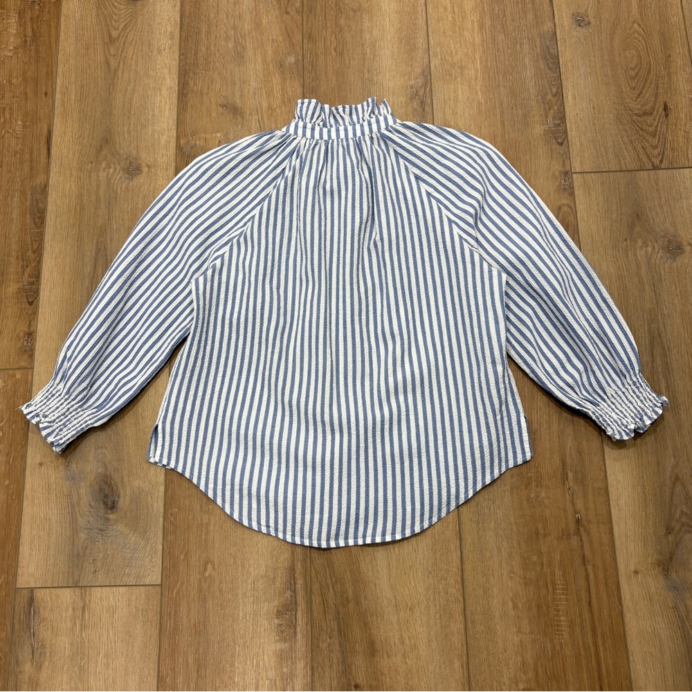 🌟VERONICA BEARD🌟 JEANS CALISTO STRIPED SEERSUCKER BLOUSE BLUE / WHITE M - Picture 10 of 10
